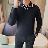 Men's winter sweater with a warm knitted design and stylish lapel collar in black. Perfect for cold weather and casual wear.